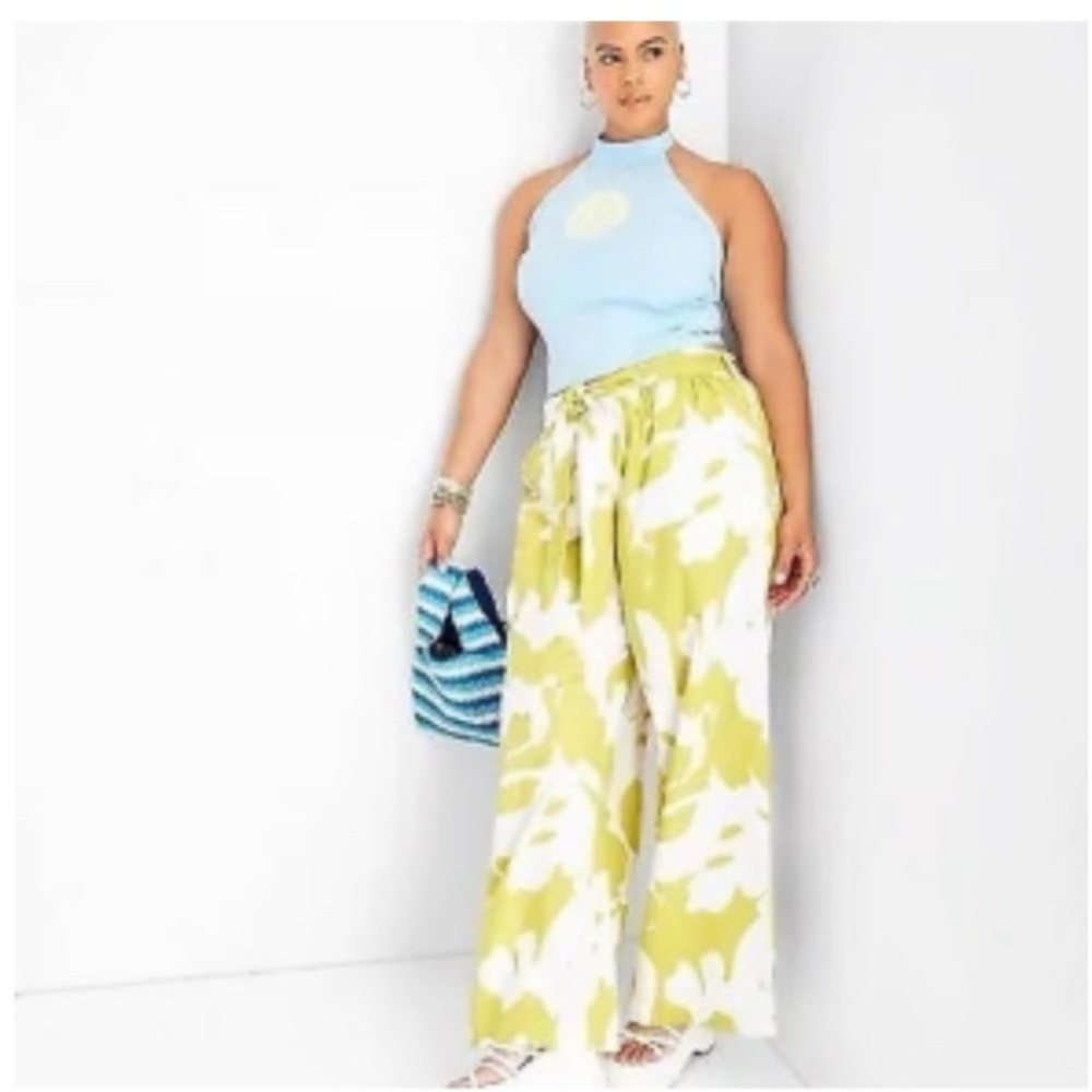 Vibrant Vacation Vibes Women's Sage Green and White Wide Leg Pants - Picture 2 of 3